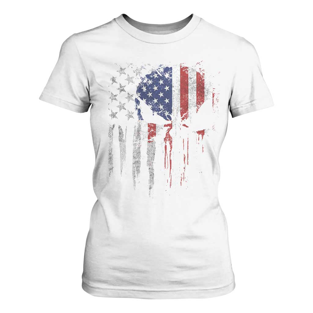 Funny 4th Of July Vintage American Flag Skull Skeleton T Shirt For Women TS11 White Print Your Wear