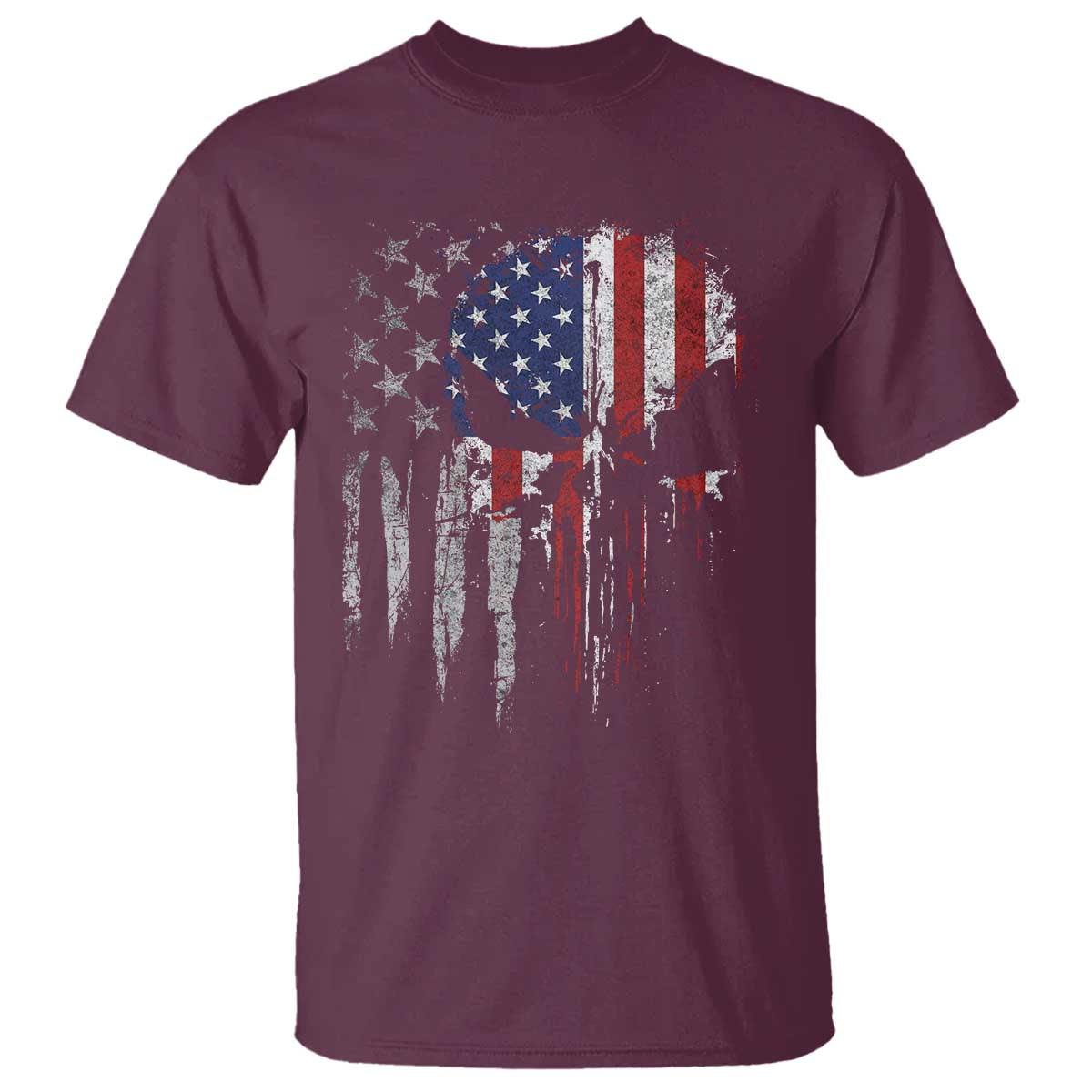 Funny 4th Of July Vintage American Flag Skull Skeleton T Shirt TS11 Maroon Print Your Wear