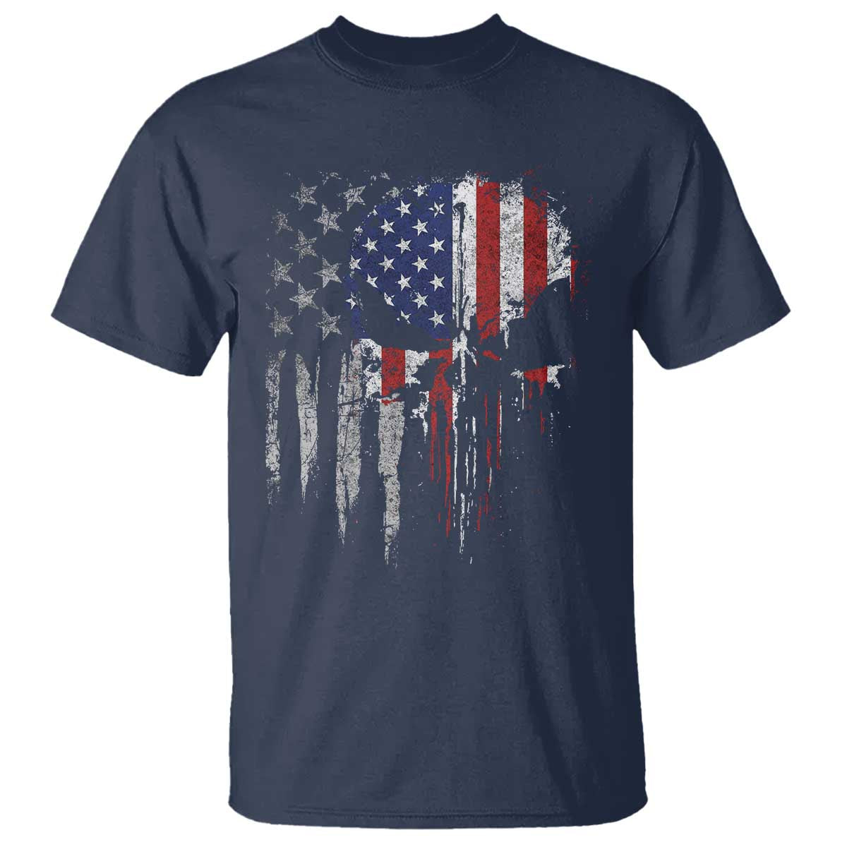 Funny 4th Of July Vintage American Flag Skull Skeleton T Shirt TS11 Navy Print Your Wear