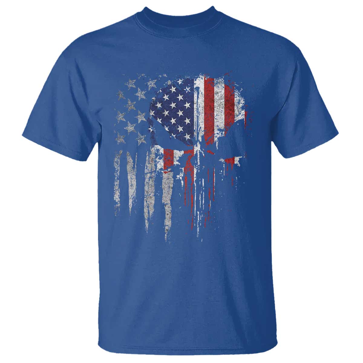 Funny 4th Of July Vintage American Flag Skull Skeleton T Shirt TS11 Royal Blue Print Your Wear