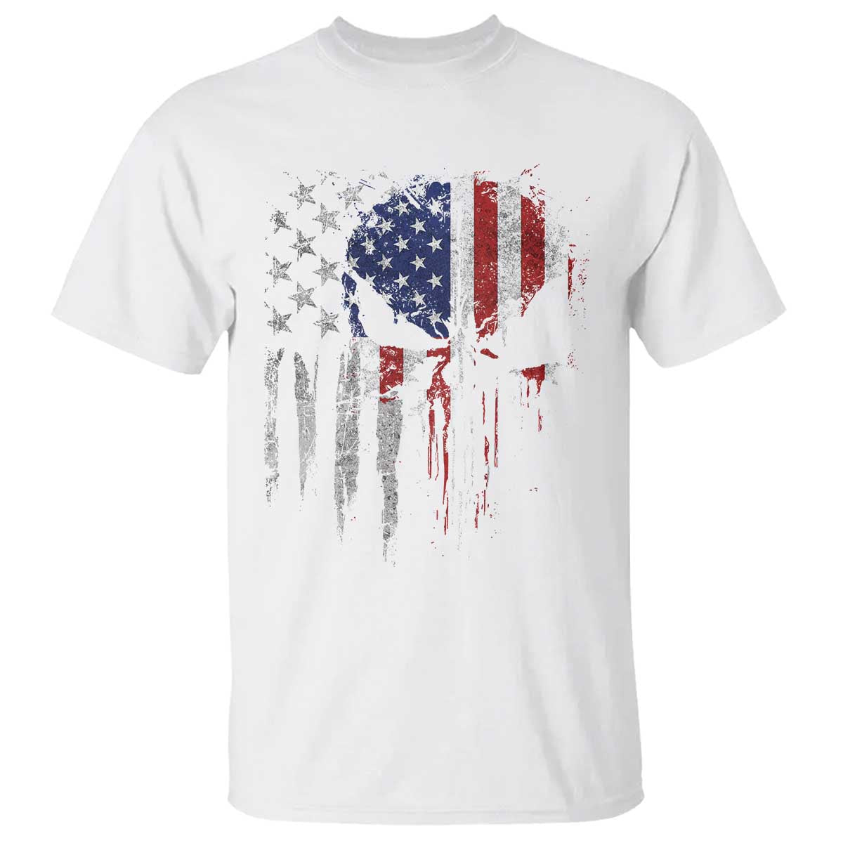 Funny 4th Of July Vintage American Flag Skull Skeleton T Shirt TS11 White Print Your Wear