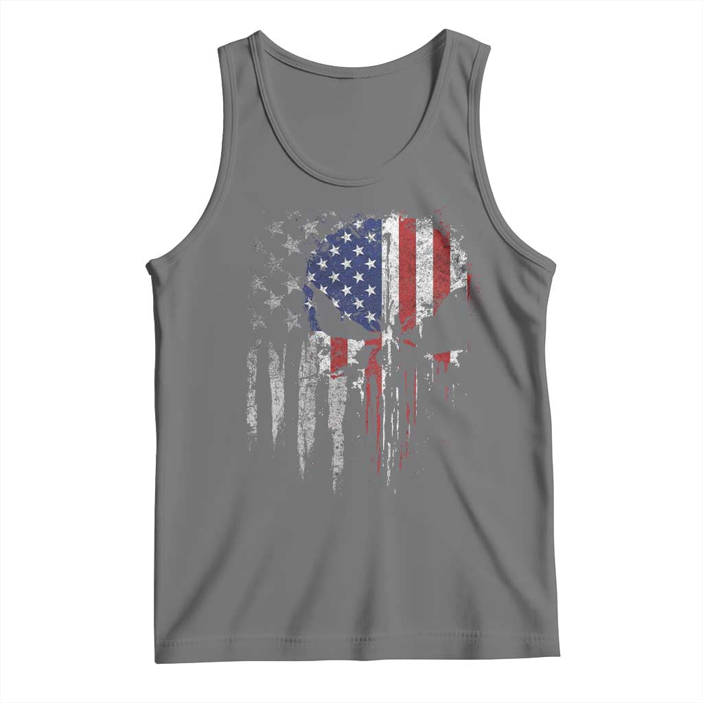 Funny 4th Of July Vintage American Flag Skull Skeleton Tank Top TS11 Black Heather Print Your Wear