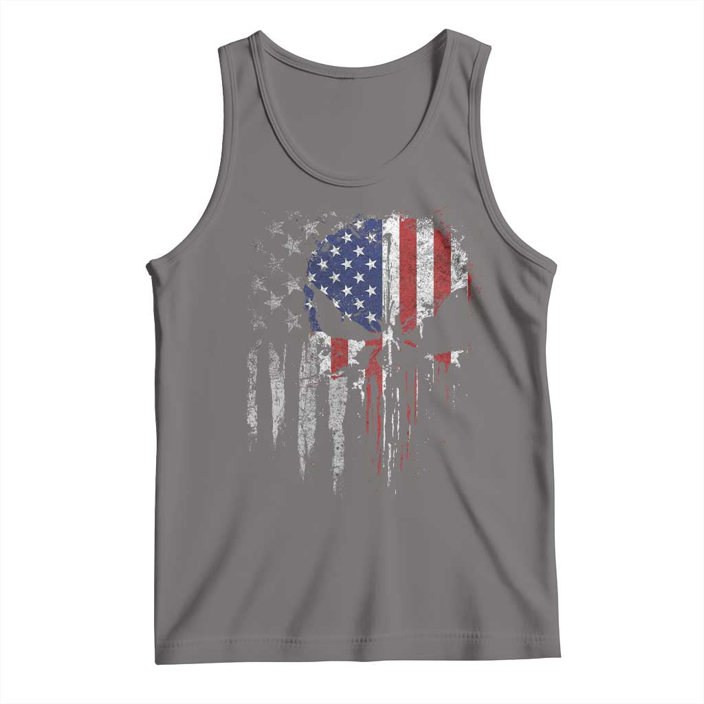 Funny 4th Of July Vintage American Flag Skull Skeleton Tank Top TS11 Deep Heather Print Your Wear
