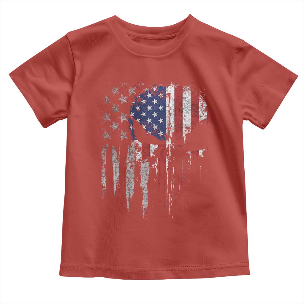 Funny 4th Of July Vintage American Flag Skull Skeleton Toddler T Shirt TS11 Red Print Your Wear