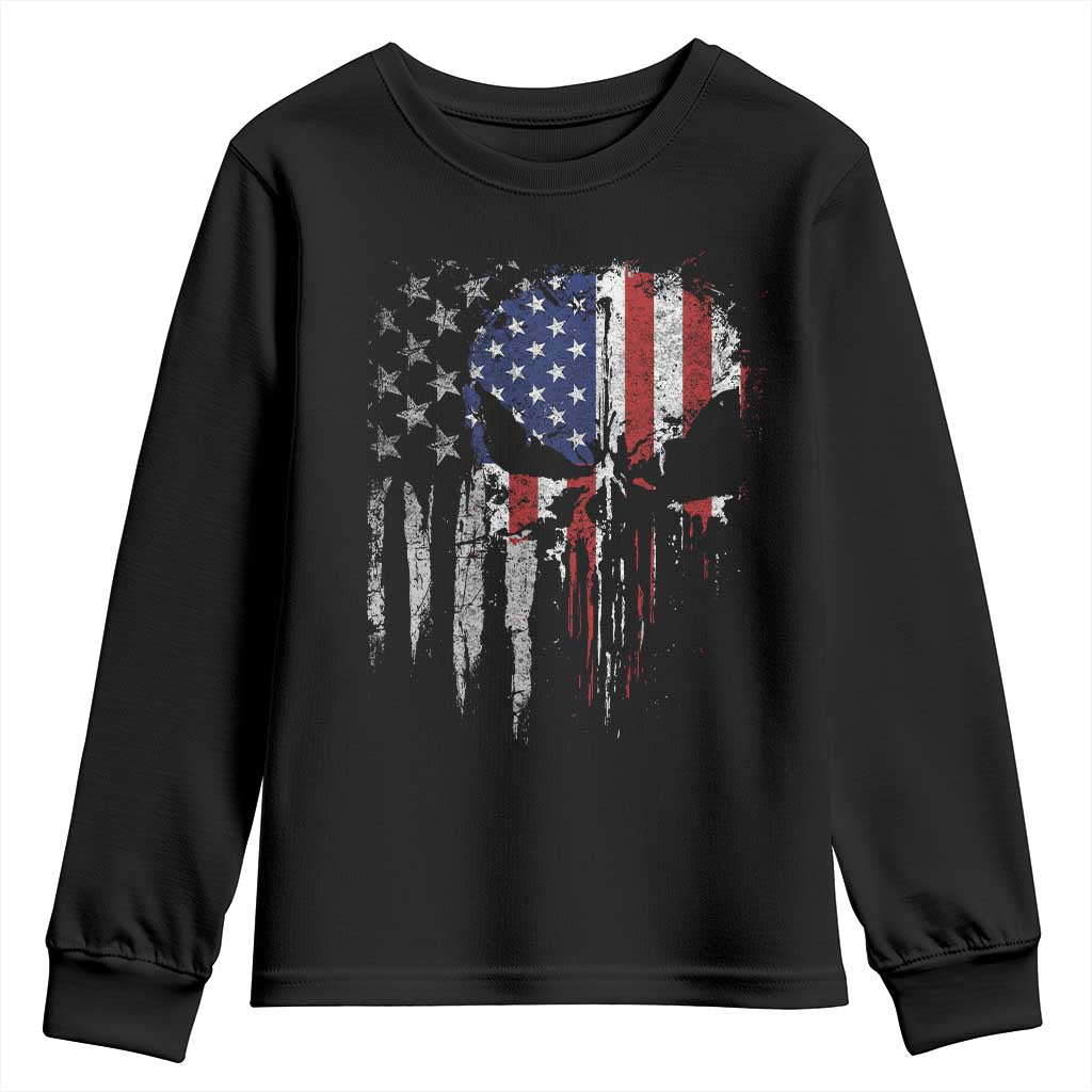 Funny 4th Of July Vintage American Flag Skull Skeleton Youth Sweatshirt TS11 Black Print Your Wear