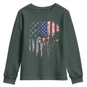 Funny 4th Of July Vintage American Flag Skull Skeleton Youth Sweatshirt TS11 Dark Forest Green Print Your Wear