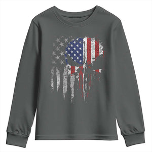 Funny 4th Of July Vintage American Flag Skull Skeleton Youth Sweatshirt TS11 Dark Heather Print Your Wear