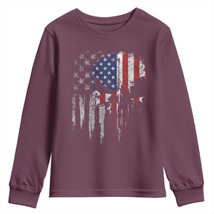 Funny 4th Of July Vintage American Flag Skull Skeleton Youth Sweatshirt TS11 Maroon Print Your Wear