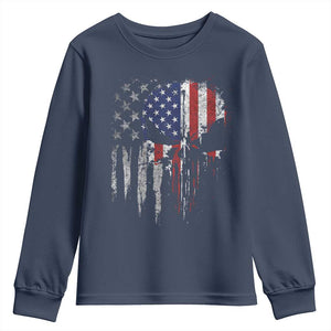 Funny 4th Of July Vintage American Flag Skull Skeleton Youth Sweatshirt TS11 Navy Print Your Wear