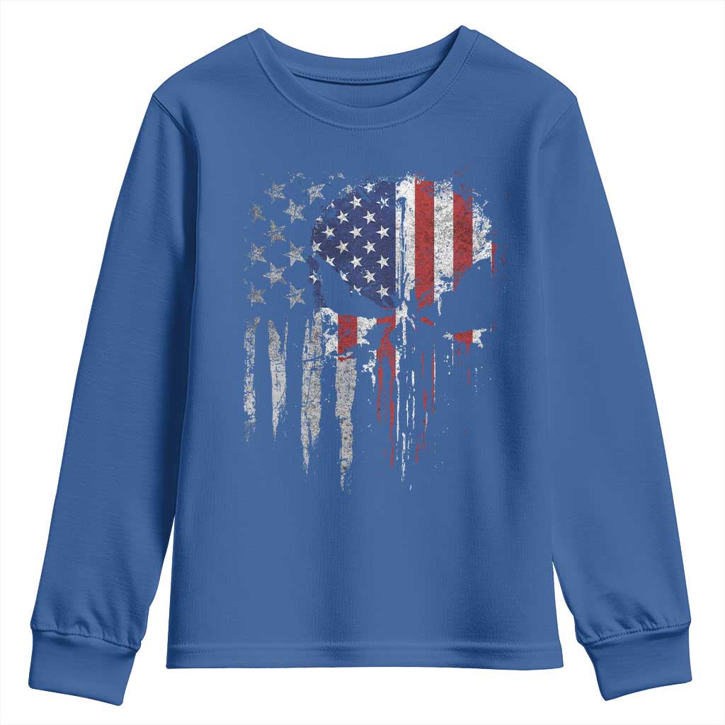 Funny 4th Of July Vintage American Flag Skull Skeleton Youth Sweatshirt TS11 Royal Blue Print Your Wear