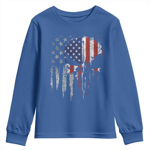 Funny 4th Of July Vintage American Flag Skull Skeleton Youth Sweatshirt TS11 Royal Blue Print Your Wear