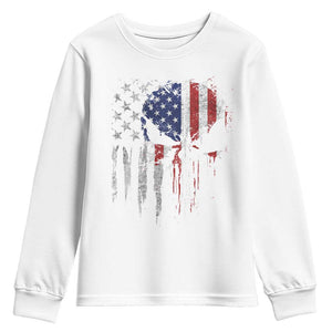 Funny 4th Of July Vintage American Flag Skull Skeleton Youth Sweatshirt TS11 White Print Your Wear