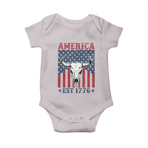 Funny 4th Of July Western Baby Onesie America EST 1776 Long Horn Skull TS11 Ice Gray Print Your Wear