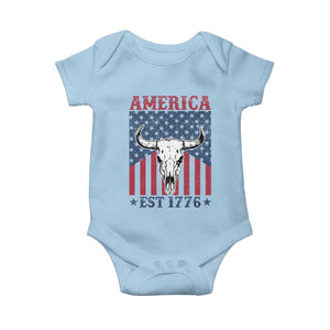 Funny 4th Of July Western Baby Onesie America EST 1776 Long Horn Skull TS11 Light Blue Print Your Wear