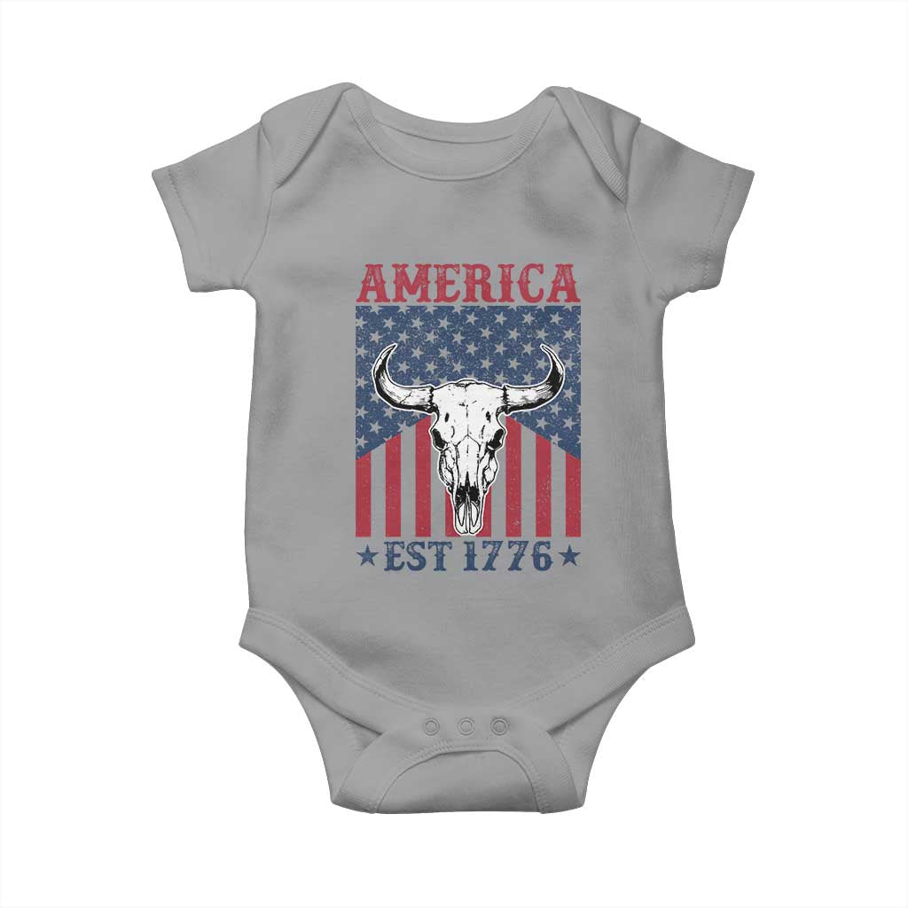 Funny 4th Of July Western Baby Onesie America EST 1776 Long Horn Skull TS11 Sport Gray Print Your Wear