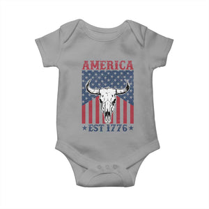 Funny 4th Of July Western Baby Onesie America EST 1776 Long Horn Skull TS11 Sport Gray Print Your Wear