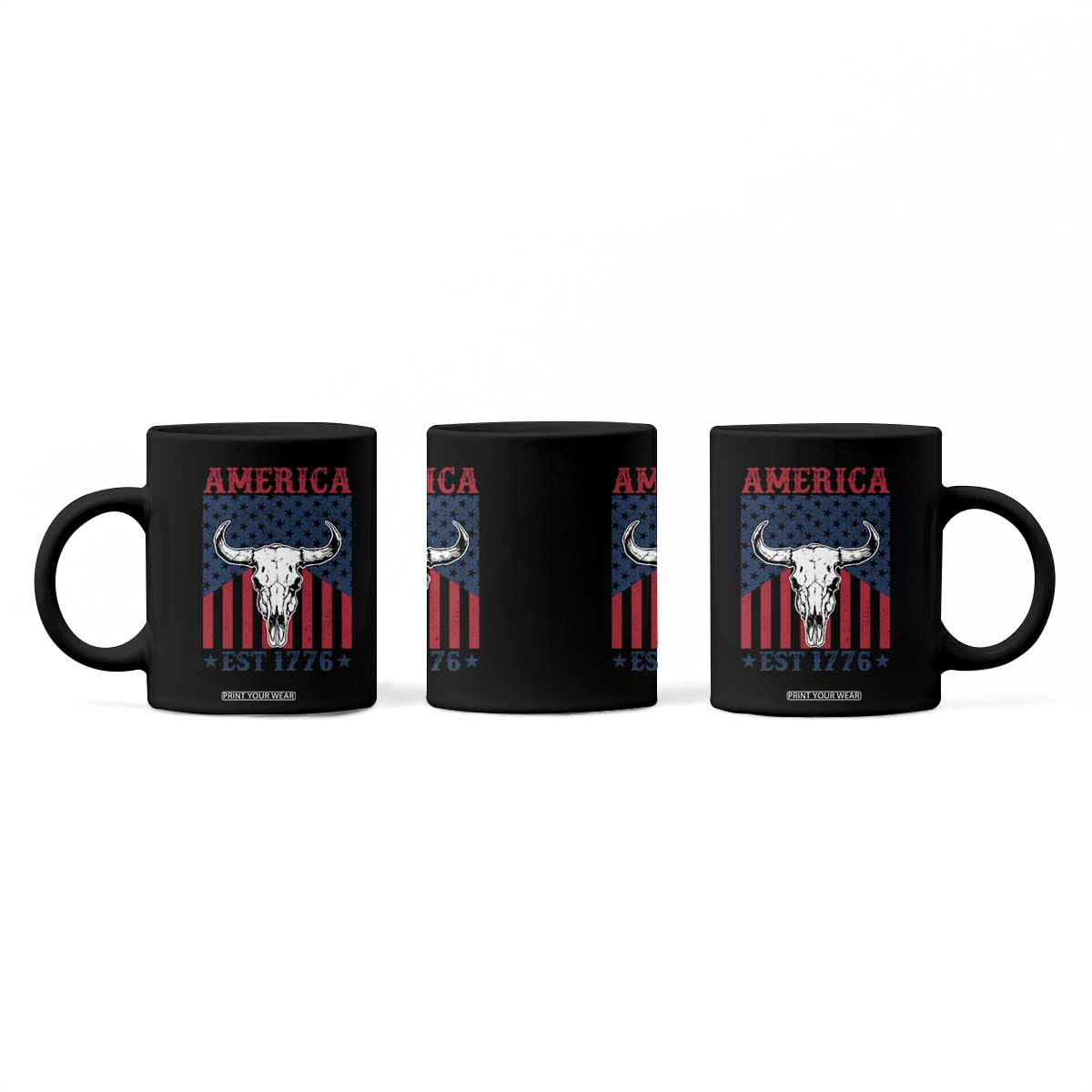 Funny 4th Of July Western Coffee Mug America EST 1776 Long Horn Skull TS11 Print Your Wear