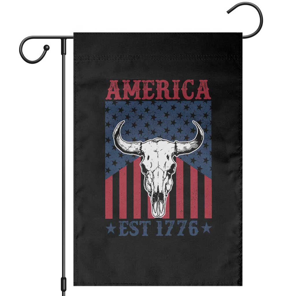 Funny 4th Of July Western Garden Flag America EST 1776 Long Horn Skull TS11 Black Print Your Wear