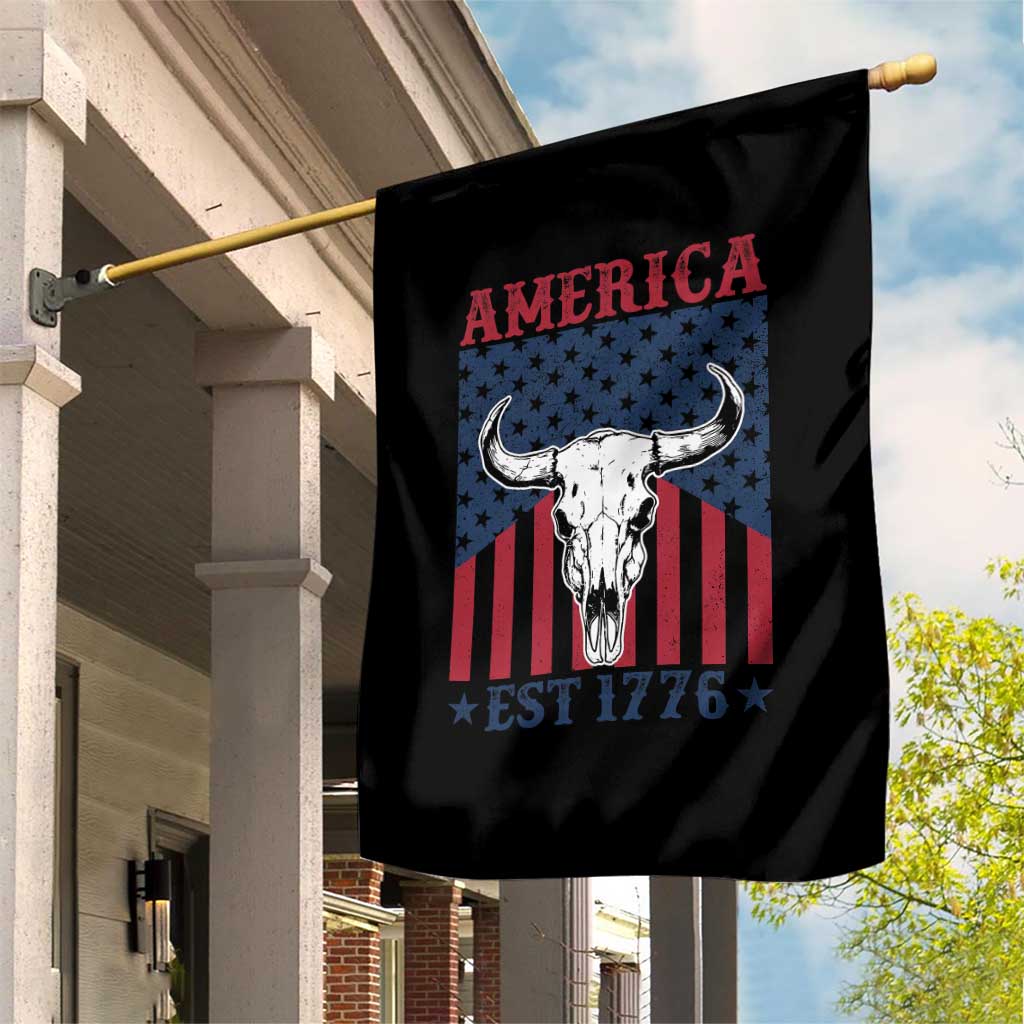 Funny 4th Of July Western Garden Flag America EST 1776 Long Horn Skull TS11 Print Your Wear