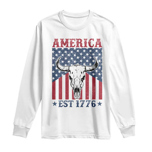 Funny 4th Of July Western Long Sleeve Shirt America EST 1776 Long Horn Skull TS11 White Print Your Wear