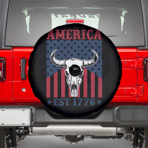Funny 4th Of July Western Spare Tire Cover America EST 1776 Long Horn Skull TS11 Black Print Your Wear