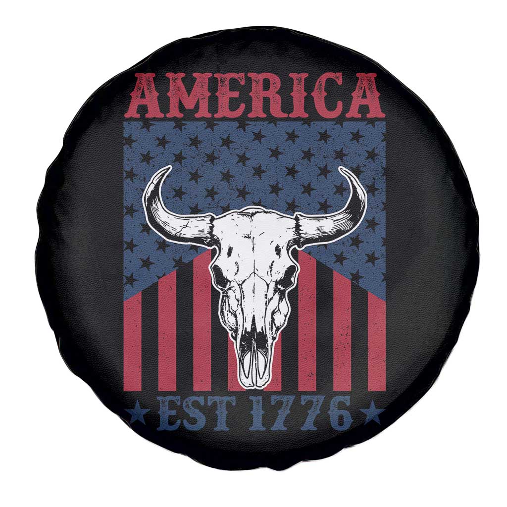 Funny 4th Of July Western Spare Tire Cover America EST 1776 Long Horn Skull TS11 Print Your Wear