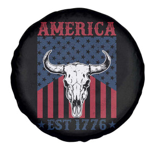 Funny 4th Of July Western Spare Tire Cover America EST 1776 Long Horn Skull TS11 Print Your Wear