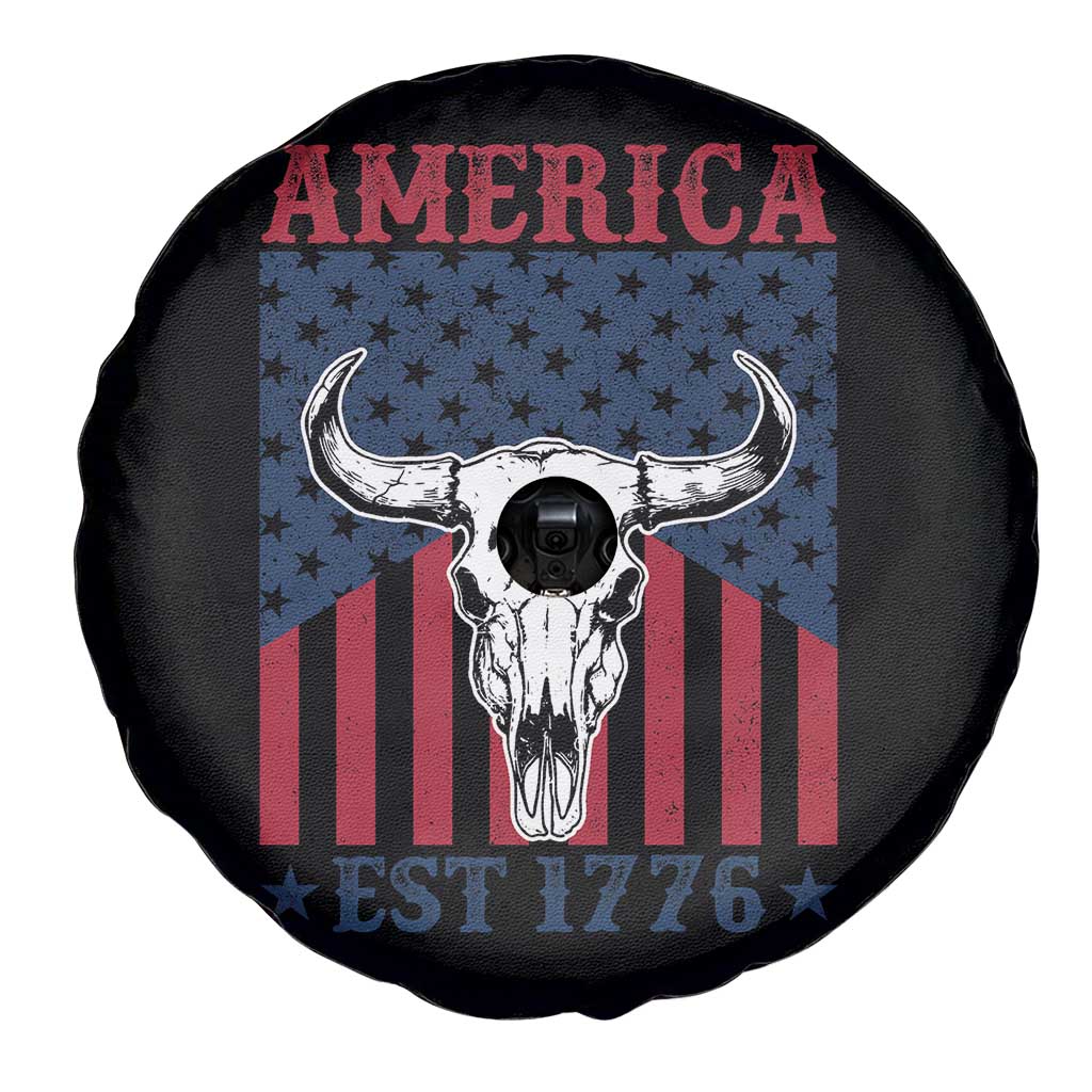 Funny 4th Of July Western Spare Tire Cover America EST 1776 Long Horn Skull TS11 Print Your Wear