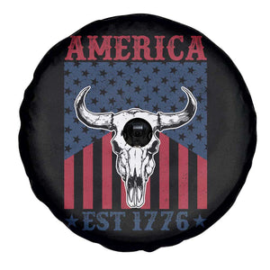 Funny 4th Of July Western Spare Tire Cover America EST 1776 Long Horn Skull TS11 Print Your Wear