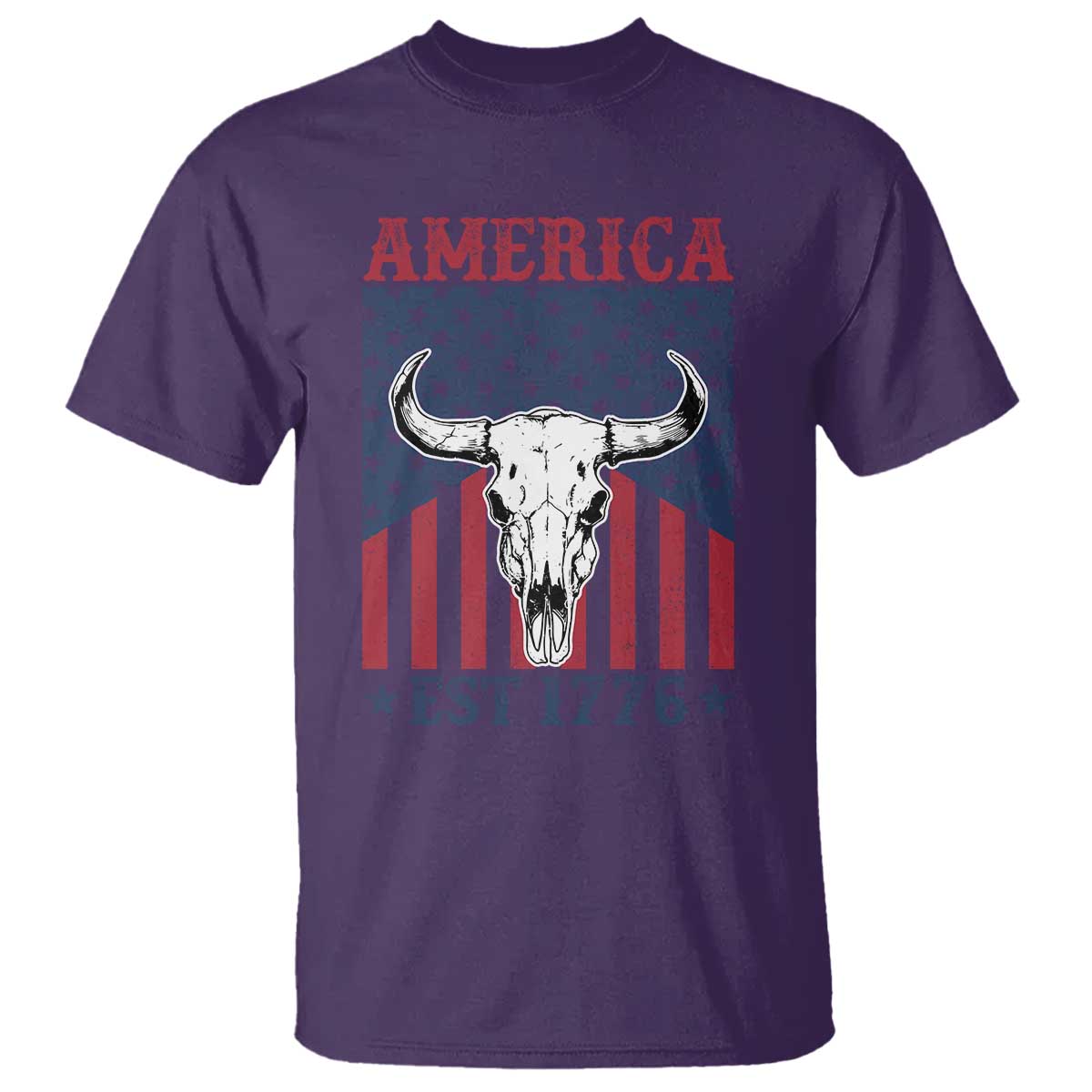 Funny 4th Of July Western T Shirt America EST 1776 Long Horn Skull TS11 Purple Print Your Wear