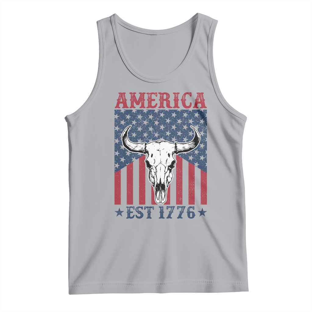 Funny 4th Of July Western Tank Top America EST 1776 Long Horn Skull TS11 Athletic Heather Print Your Wear