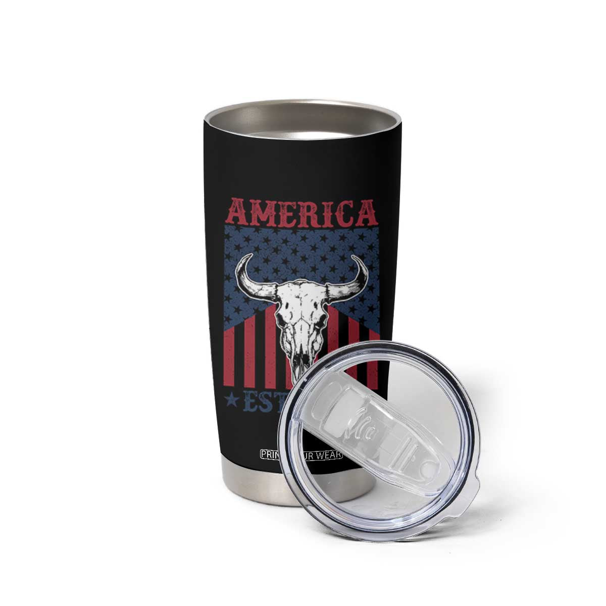 Funny 4th Of July Western Tumbler Cup America EST 1776 Long Horn Skull TS11 Print Your Wear