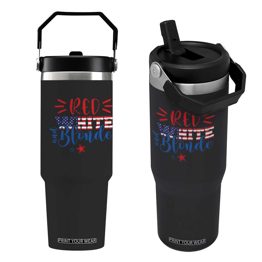 Funny 4th Of july Red White And Blonde Flip Straw Tumbler Patriotic American Flag TS11 One Size: 30 oz Black Print Your Wear