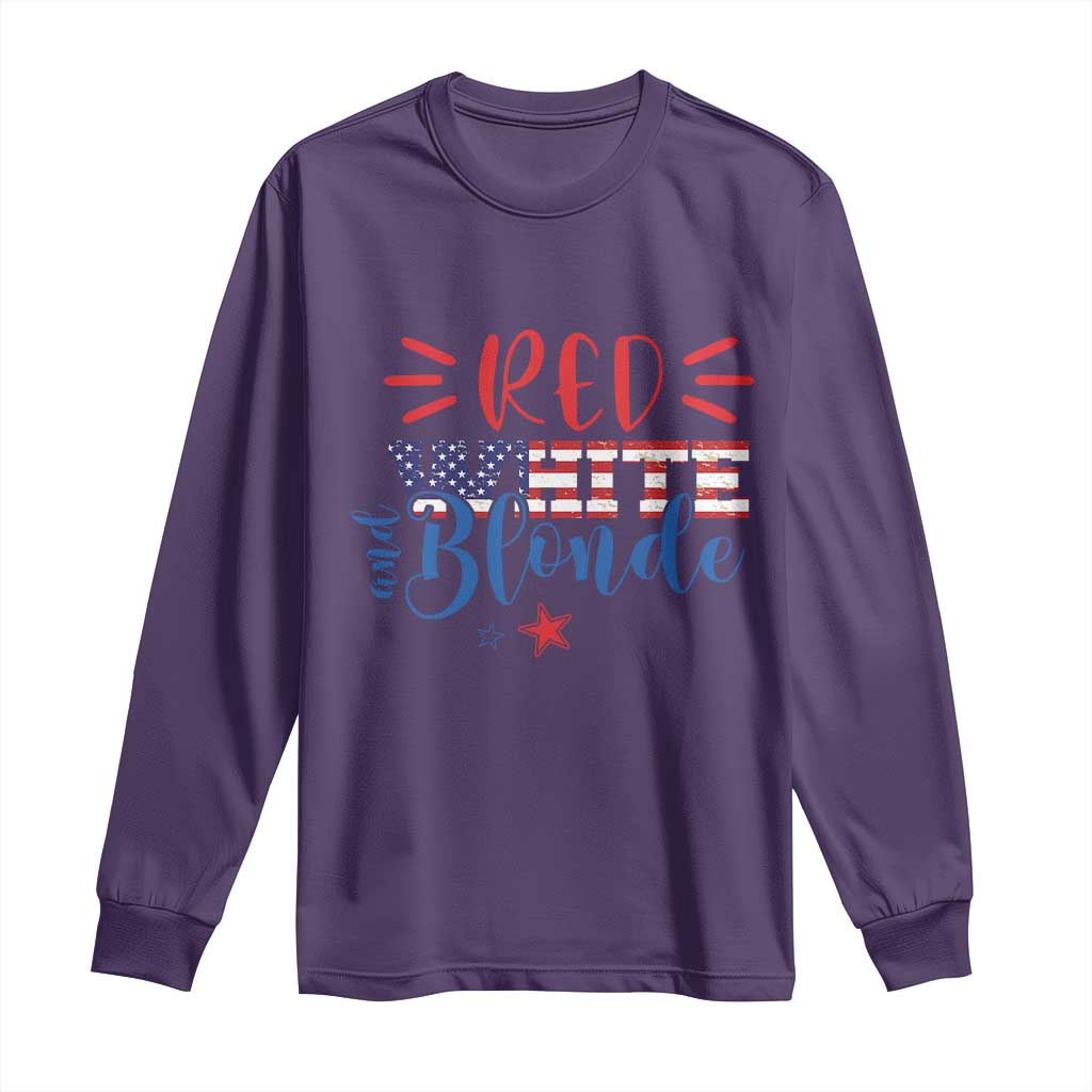 Funny 4th Of july Red White And Blonde Long Sleeve Shirt Patriotic American Flag TS11 Purple Print Your Wear