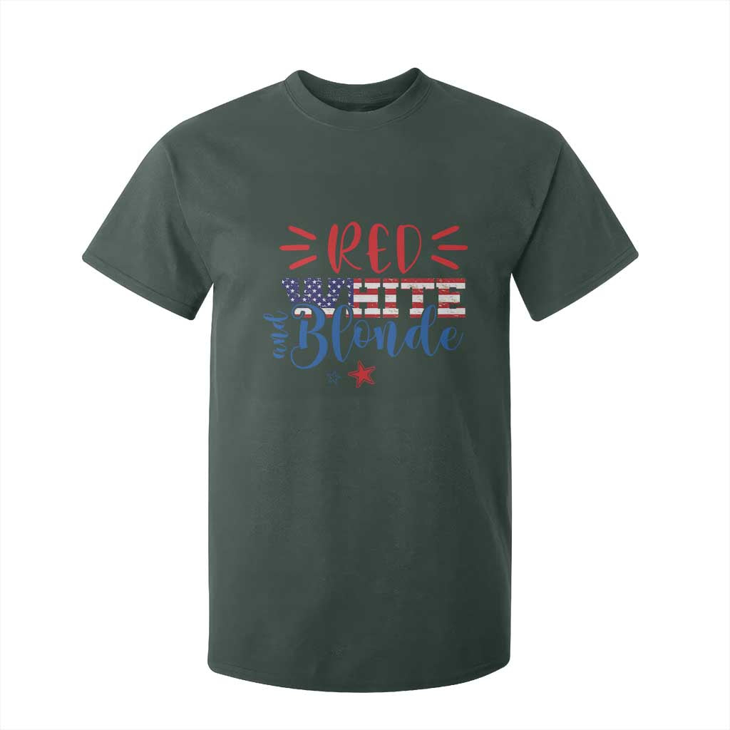 Funny 4th Of july Red White And Blonde T Shirt For Kid Patriotic American Flag TS11 Dark Forest Green Print Your Wear