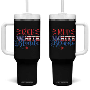 Funny 4th Of july Red White And Blonde Tumbler With Handle Patriotic American Flag TS11 One Size: 40 oz Black Print Your Wear