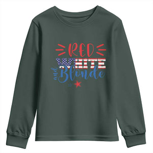 Funny 4th Of july Red White And Blonde Youth Sweatshirt Patriotic American Flag TS11 Dark Forest Green Print Your Wear