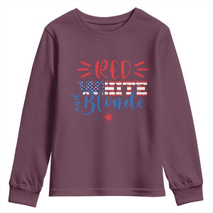 Funny 4th Of july Red White And Blonde Youth Sweatshirt Patriotic American Flag TS11 Maroon Print Your Wear