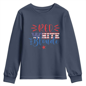 Funny 4th Of july Red White And Blonde Youth Sweatshirt Patriotic American Flag TS11 Navy Print Your Wear