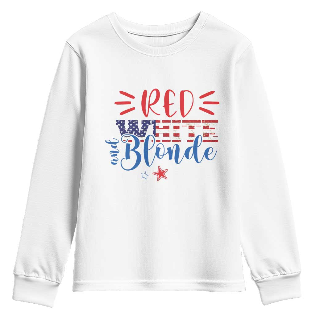 Funny 4th Of july Red White And Blonde Youth Sweatshirt Patriotic American Flag TS11 White Print Your Wear
