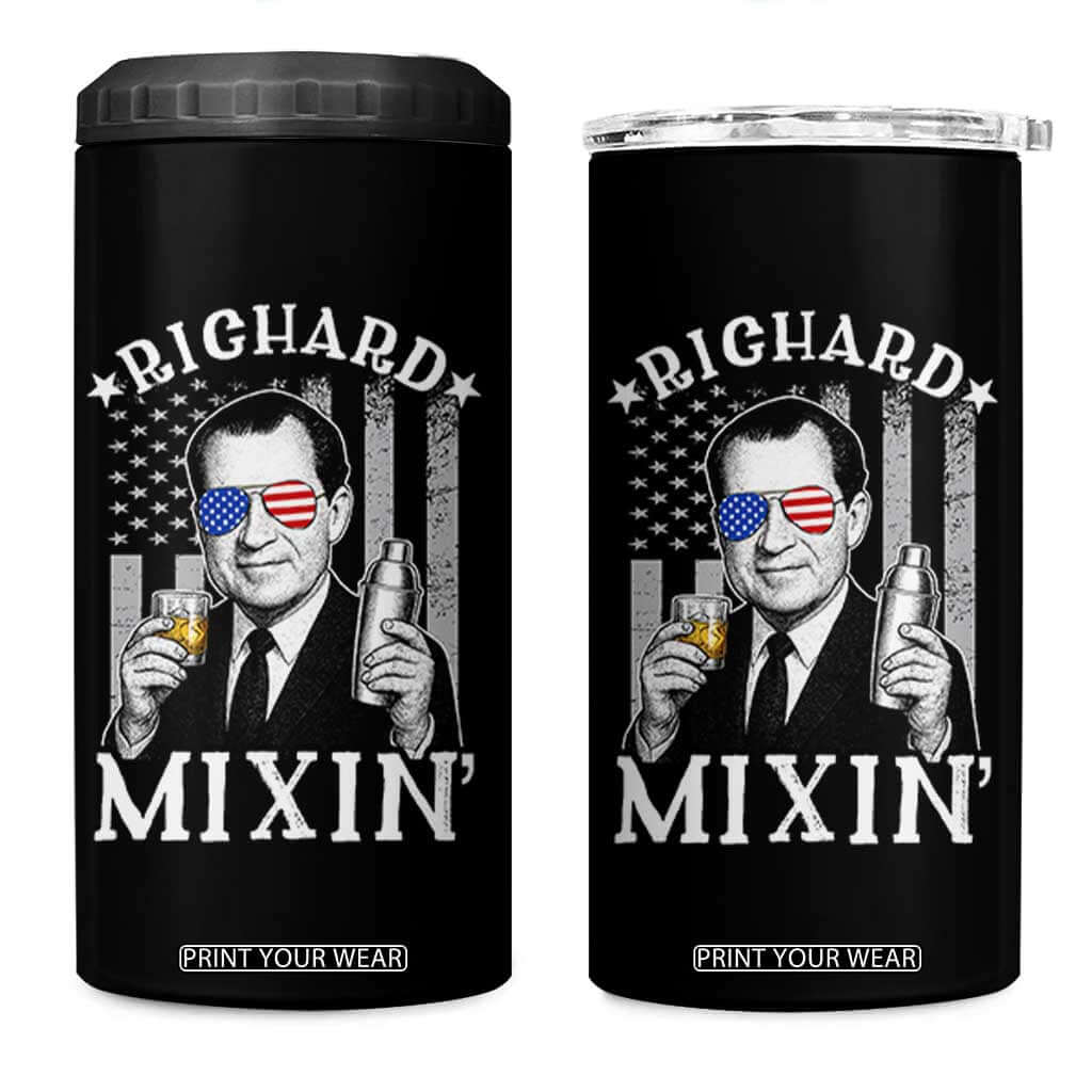 Funny 4th of July 4 in 1 Can Cooler Tumbler Richard Mixin Patriotic Nixon Bartender American Flag TS10 One Size: 16 oz Black Print Your Wear