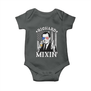 Funny 4th of July Baby Onesie Richard Mixin Patriotic Nixon Bartender American Flag TS10 Dark Heather Print Your Wear