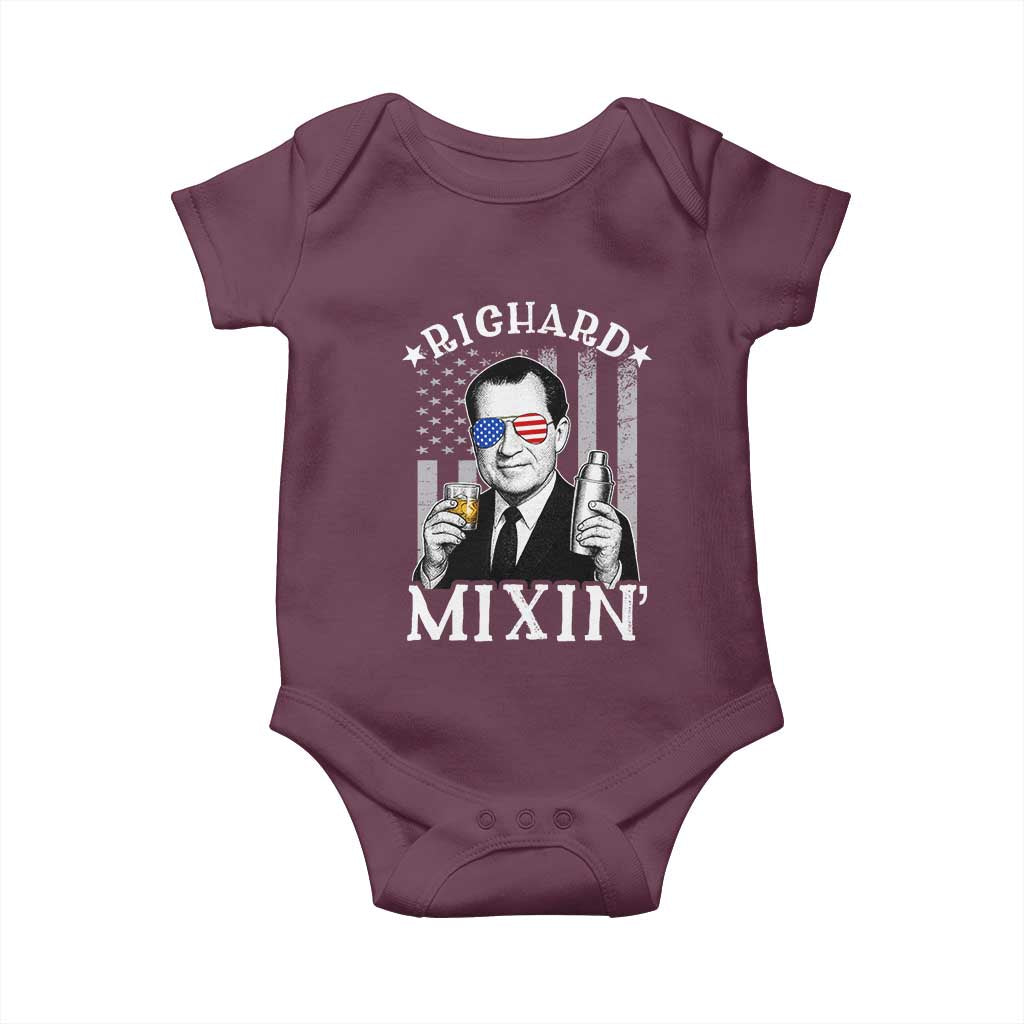 Funny 4th of July Baby Onesie Richard Mixin Patriotic Nixon Bartender American Flag TS10 Maroon Print Your Wear