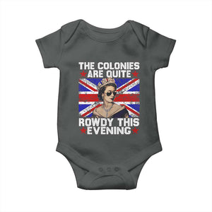 Funny 4th of July Baby Onesie The Colonies Are Quite Rowdy This Evening British Queen TS10 Dark Heather Print Your Wear