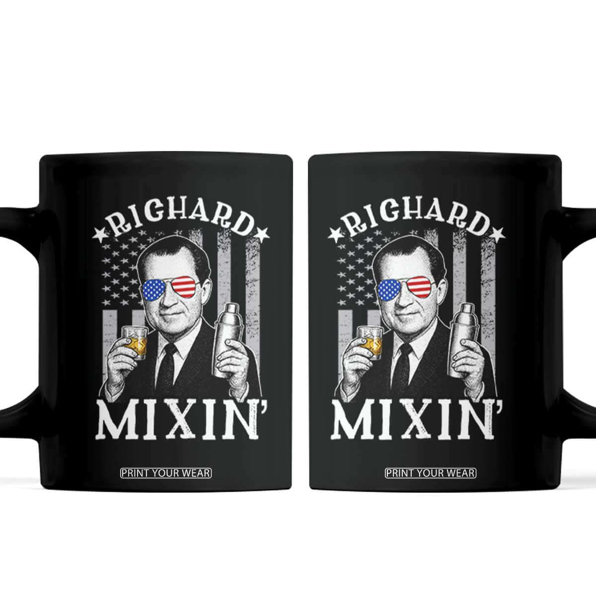 Funny 4th of July Coffee Mug Richard Mixin Patriotic Nixon Bartender American Flag TS10 Black Print Your Wear