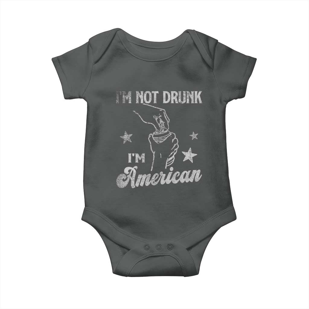 Funny 4th of July Drinking Baby Onesie Not Drunk I am American TS10 Dark Heather Print Your Wear