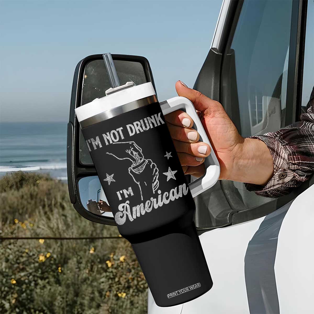 Funny 4th of July Drinking Tumbler With Handle Not Drunk I am American TS10 Print Your Wear