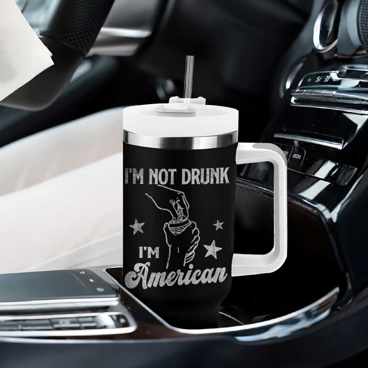 Funny 4th of July Drinking Tumbler With Handle Not Drunk I am American TS10 Print Your Wear