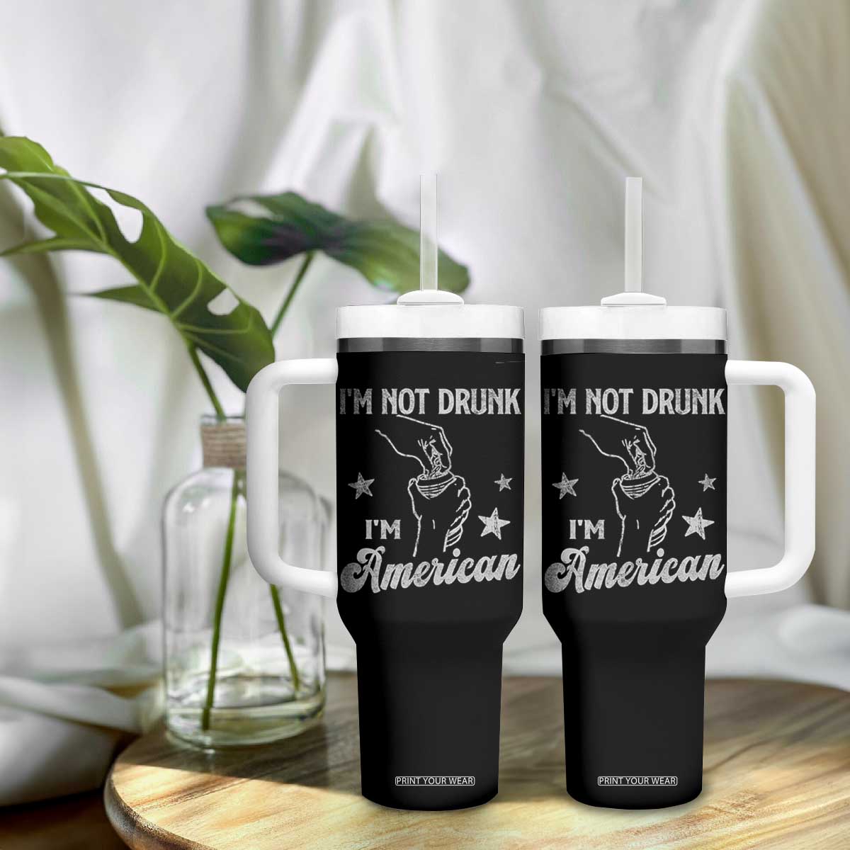 Funny 4th of July Drinking Tumbler With Handle Not Drunk I am American TS10 Print Your Wear