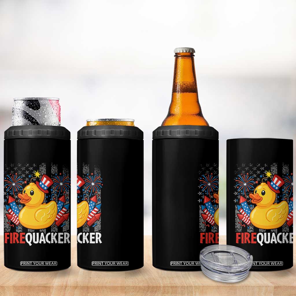 Funny 4th of July Duck Firequacker 4 in 1 Can Cooler Tumbler Patriotic Vintage American Flag TS11 Print Your Wear